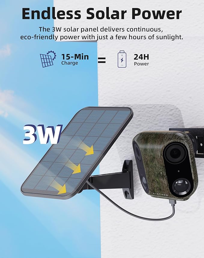 virtavo Cam XM1 Camouflage, Solar Security Cameras Wireless Outdoor, Dual 2MP Resolution, Color Night Vision, PIR Motion Detection, Battery-Powered, 2-Way Audio, Weatherproof, Cloud/SD Storage, IP66