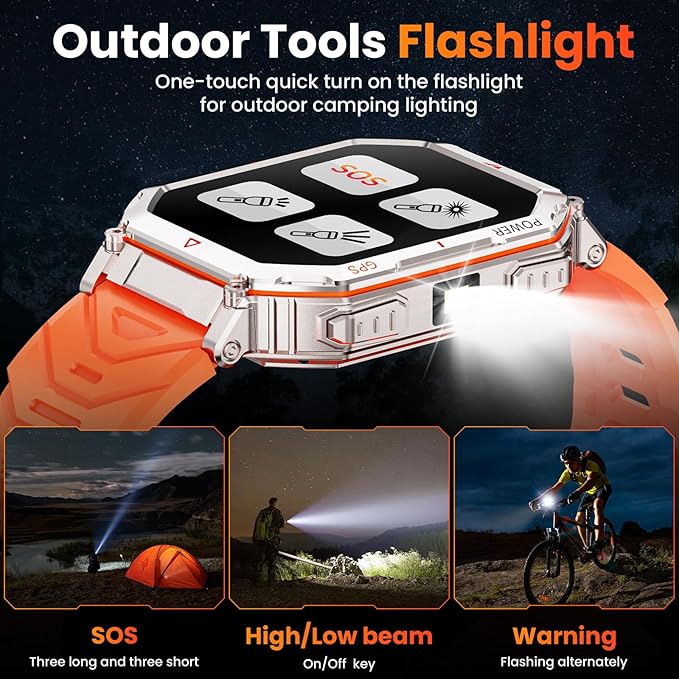 GPS Military Smart Watch for Men，GPT Voice Assistant，Smartwatch with LED Flashlight，2.01" HD Display Bluetooth Call，Fitness Tracke with Multiple Sports Modes，Compatible with Android & iOS