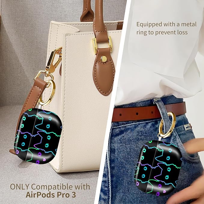 Compatible with AirPods Pro 3 (2025) Case, Airpod Pro 3 Protective Cover with Cute Golden Keychain for Girls & Women (Cute Lucky Black Cats)