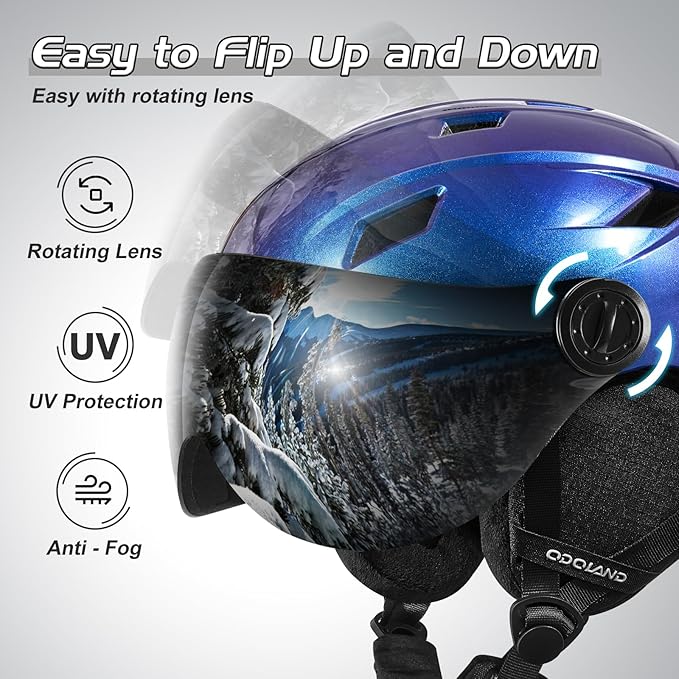 Odoland Ski Helmet with 2-in-1 Visor Goggles, Light Weight Snowboard Helmet for Men Women, Snow Sport Helmets for Skiing, Skating, Snowboarding