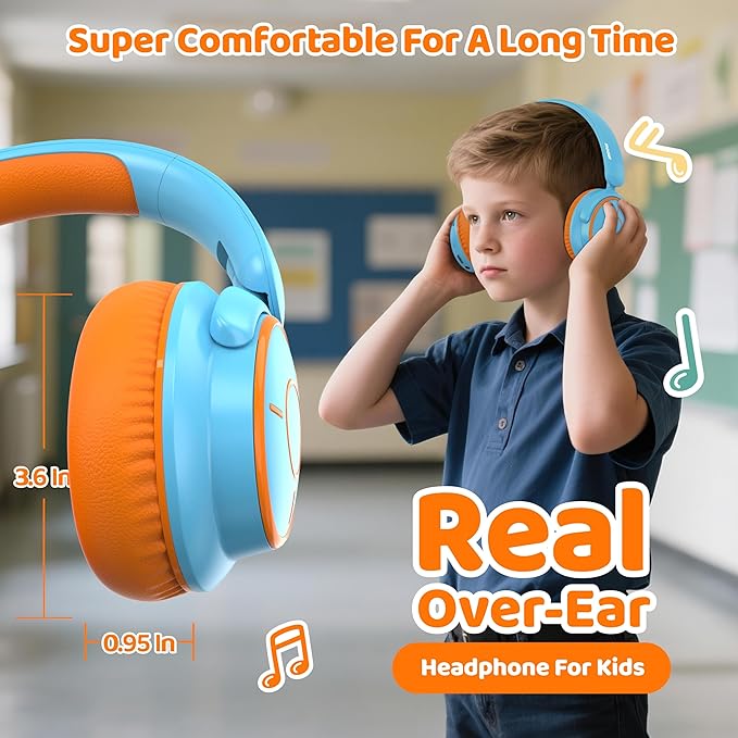 MIDOLA Kids Headphones Bluetooth 5.4 Wireless Volume Limited 85/94dB Hearing Protection Over Ear 68 Hours Playtime Foldable Lightweight Headset Built-in Mic for Toddler Child Travel School Sky Blue