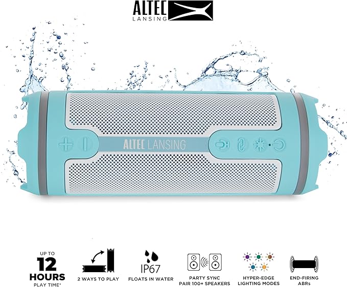 Altec Lansing HydraMOTION 2.0 Wireless Bluetooth Speaker, 16H Battery, RGB Lights, USB-C Quick Charge, IP67 Rated Waterproof Bluetooth Speaker, Mountable, Voice Assistant
