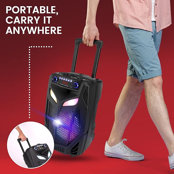 Pyle 800W Portable Bluetooth Speaker System Loud 12" Subwoofer, And Wireless Mic, Pa Speaker Is Wireless And Includes Wheels & 4 Hr Battery Life – for Karaoke, Parties & Outdoors