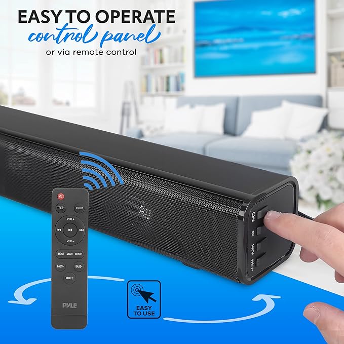 Pyle TV Speaker - Quality Audio Soundbar with Bluetooth, Support 4K & HDMI TVs, Wall Mountable, 32" w/Remote Control, Coaxial & RCA Cables, Class D Stereo Power Digital Amplifier - PSBV30BT