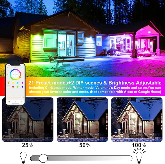 LED Flood Light Outdoor 800W Equivalent 8000LM, Smart RGBW Landscape Lighting with APP Control, Daylight 5700K 23 Modes Floodlight, IP66 Waterproof Color Changing Uplight Wall Light for Garden Stage