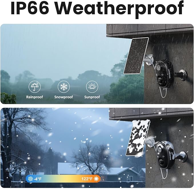 WiFi Cameras for Home Security, Solar Powered Security Cameras Wireless Outdoor, Outdoor Camera Wireless, PIR Motion Detection, Color Night Vision, Compatible with Alexa & Google Home, Storage 4-Pack