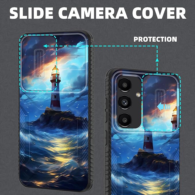 for Galaxy S26 Plus Case Built in Slide Camera Lens Cover,Heavy Duty Shockproof Protection Dual Layer Case for Samsung Galaxy S26 Plus 6.7" 2026,Lighthouse in Storm