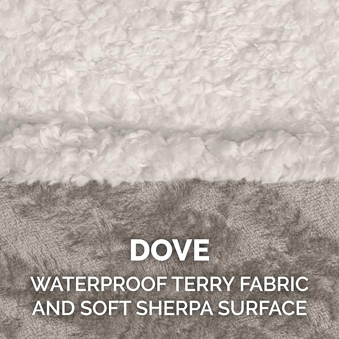 Furhaven Waterproof & Self-Warming Throw Blanket for Dogs & Indoor Cats, Washable & Reflects Body Heat - Soft-Edged Terry & Sherpa Dog Blanket - Dove, Large