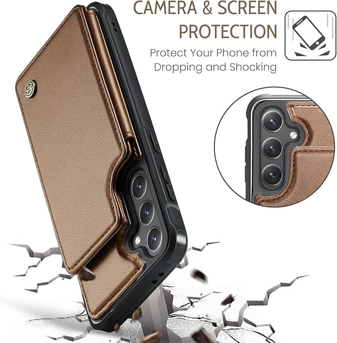 Bemal for Samsung Galaxy S24 FE Wallet Case with Card Holder, RFID Blocking, Shockproof Leather Kickstand for Men and Women, Durable Protective Phone Cover for 6.7", Brown
