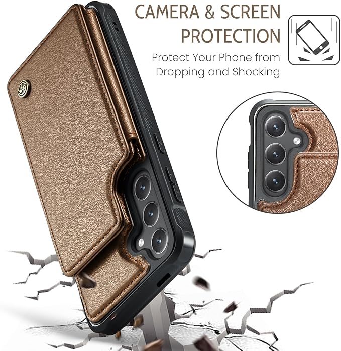 Bemal for Samsung Galaxy S25 Plus Wallet Case with Card Holder, RFID Blocking, Shockproof Leather Kickstand for Men and Women, Durable Protective Phone Cover for 6.7", Brown