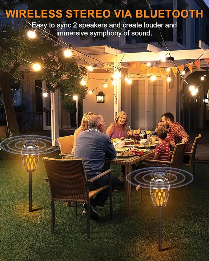2 Pack Outdoor Bluetooth Speakers,Wireless Speaker with LED Flame Speaker BT 5.0,IP5X Waterproof Torch Lantern for Patio Pool Party,Valentines Day Gifts for Men