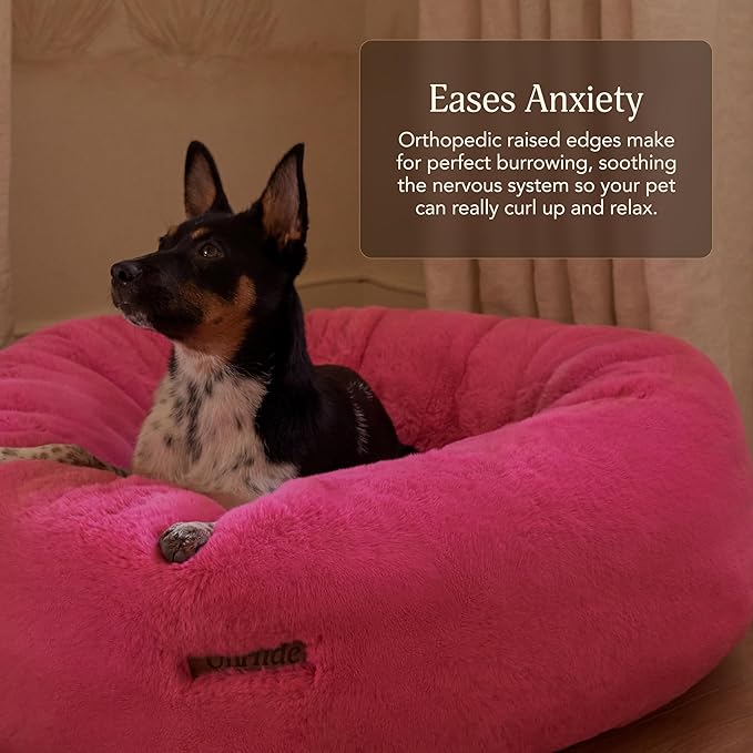 UnHide Floof Pet Bed - Small (23" x 8") - Extra Soft Dog Bed - Removable Faux Fur Cover - Machine Washable - Helps Ease Pet Anxiety & Provides The Perfect Sleep - Pink