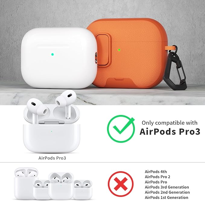 for AirPods Pro 3 Case with Lock,TPU Leather Texture Durability Anti-Lost & Shockproof Protective Cover Accessories with Cleaning Kit in Keychain for Apple AirPod Pro 3 Generation 2025(Orange)