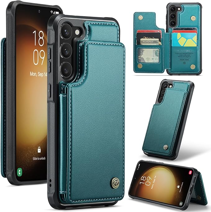 Bemal for Samsung Galaxy S23 Plus Wallet Case with Card Holder, RFID Blocking, Shockproof Leather Kickstand for Men and Women, Durable Protective Phone Cover for 6.6", Bluish Green