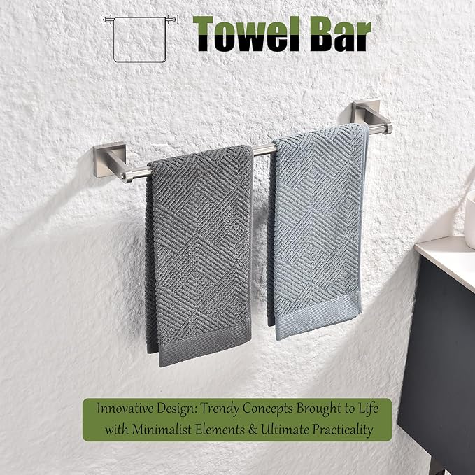 Miyili 18-Inch Brushed Towel Bar - SUS304 Stainless Steel Wall Mounted Towel Holder, Rustproof Space-Saving Towel Hanger Bathroom Accessories, 2-Pieces