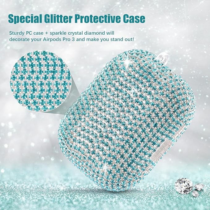 Bling Airpods iPods Pro 3 Case Cover 2025, VISOOM Rhinestone Airpods Pro 3 Cases Cute Glitter Jewelry Airpod iPod Pro3 Cases for Sparkly Apple AirPods iPods Pro 3rd Gen Case with Keychain for Women