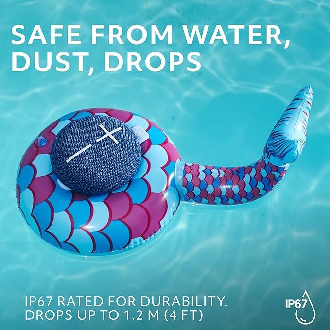 Ultimate Ears MINIROLL Ultra-Portable Waterproof Bluetooth Speaker, Big Bass, IP67 Dustproof, 131 ft (40 m) Range - Majestic Blue