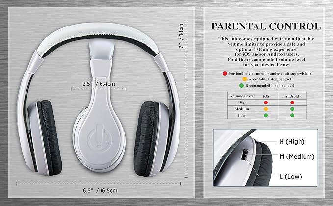 eKids Kids Headphones, Stereo Sound, 3.5mm Jack Cord, Wired Headphones for Kids, Tangle-Free, Volume Control, Childrens Earphones Over Ear for Travel White