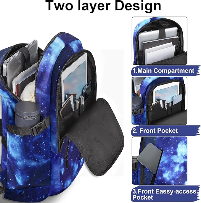 Mancro Travel Backpack for Men Women, Anti Theft Laptop Backpack, 15.6 in Laptop Backpack for Travel Lightweight Bags, Galaxy