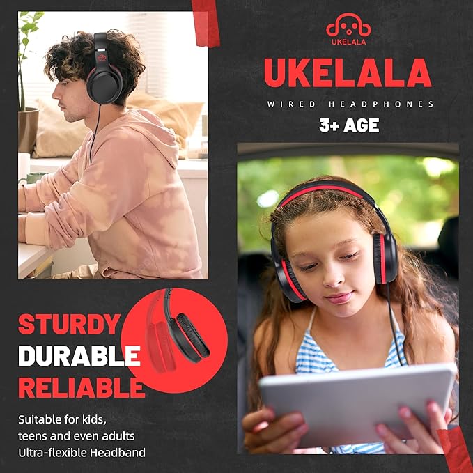 Wired Headphones with Type C Cable for Boys Girls Kids Youth, USB-C Headphones Lightweight Portable Compatible with Pad Phone for Adults Student Children Black Red