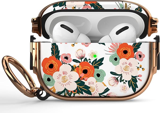 Maxjoy for Airpods Pro 2nd Generation/1st Generation Case with Lock, Flower AirPod Pro 2 Case for Women Men with Keychain Protective Hard iPods Pro Cover for Airpods Pro (2022/2019), Floral