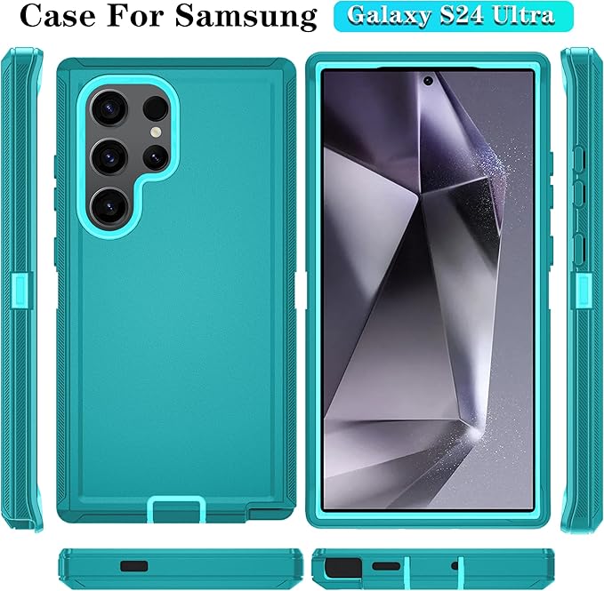 ONOLA Compatible with Samsung Galaxy S24 Ultra Case with HD Screen Protector, Heavy Duty Shockproof & Dropproof 3-Layer Cover Phone Case,LakeSkyBlue