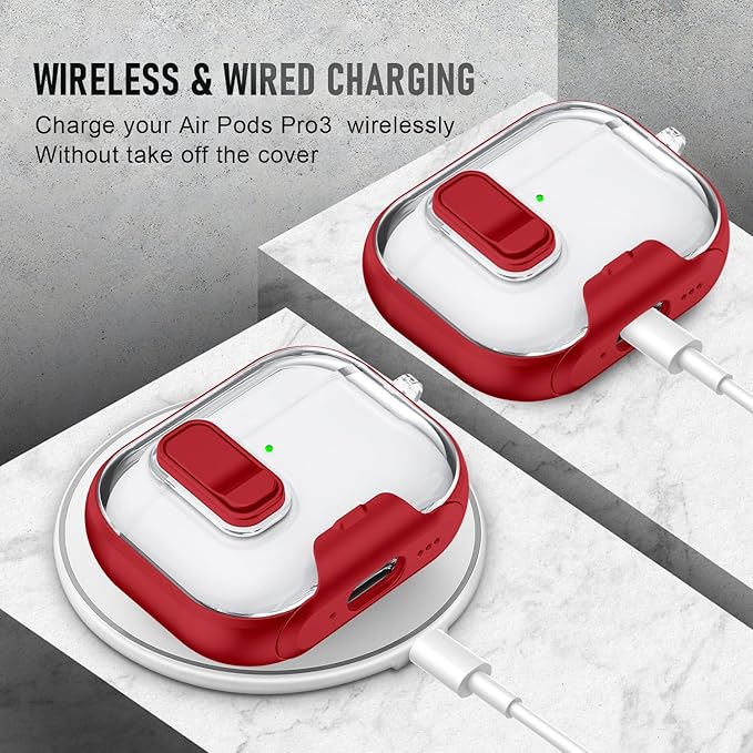 for AirPods Pro 3 Case (2025) with Phone Stand & Cleaner Kit, Cute Soft Silicone Cover for AirPods Pro 3rd Genera case with Keychain for Women Men with Keychain for Airpod Pro case(2025) Red