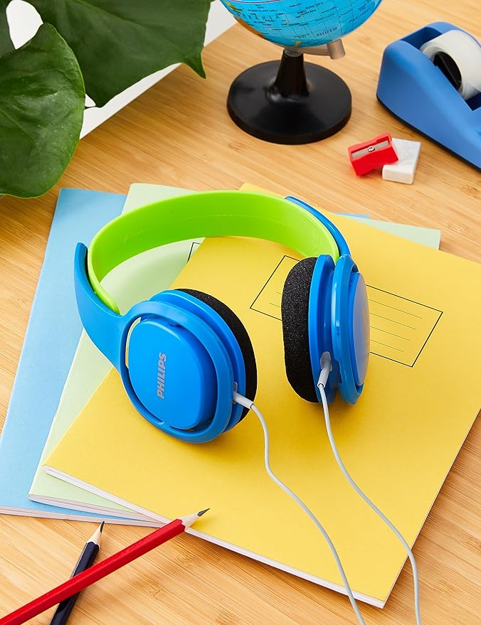 PHILIPS Kids Headphones with Cord, On-Ear Wired Headphones for Kids with Comfortable Fit & Clear Stereo Sound, 85dB Volume Limiter Headset for School/Tablet/iPad/Kindle, Ideal for Boys & Toddlers