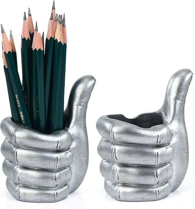 Thumbs Up Pen Holder and Phone Stand,Thumbs Up Very Good Pen Container Cell Phone Stand Holder Desk Organizer Decoration for Office Desk Home Decorative (silvery)