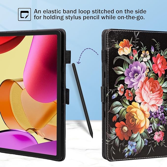 Dteck for Amazon Fire Max 11 Tablet Case 11" (13th Generation) 2023, PU Leather Shell TPU Back Cover Fold Stand Case with Auto Sleep Wake, Adjustable Viewing Angles, Cute Folio Slim Case, Black Flower