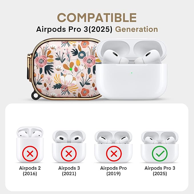 Maxjoy for AirPods Pro 3rd Generation Case with Lock, Flower AirPods Pro 3 Case Lock Protective Hard Cute AirPod Pro 3 Cover for Women Men with Keychain for Airpod Pro 3rd Gen Cover 2025, Floral