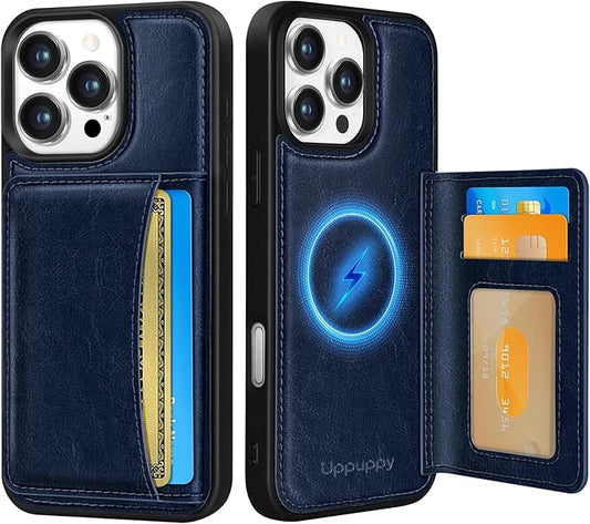 for iPhone 16 Pro Max Case with Wallet - Fits 4 Card Slots, Compatible with MagSafe for Women Men Aesthetic PU Leather Credit Card Holder Kickstand Phone Cover for Apple 16 Promax, Blue