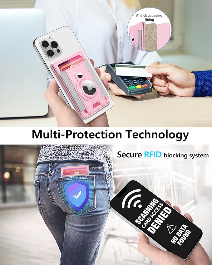 ExtreLife for Magsafe Wallet with Airtag Holder, Magnetic Wallet for iPhone 17/16/15/14/13/12 Series, 9-Card Holder, Open ID Window, Adjustable Stand, RFID Blocking, Pink