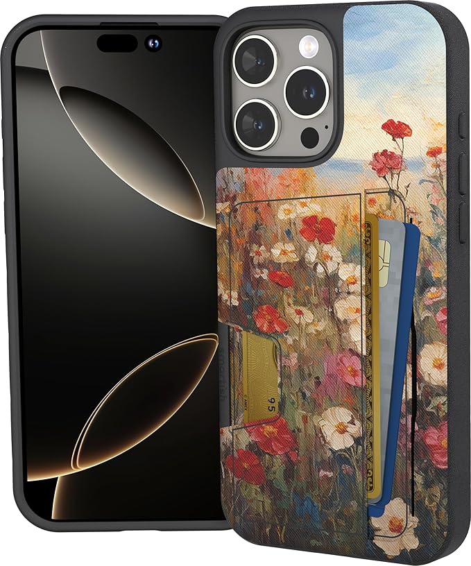 Smartish® iPhone 16 Pro Max Wallet Case - Wallet Slayer Vol 2 [Slim + Protective] Credit Card Holder w/Kickstand - Drop Tested Hidden Card Slot Cover for Apple iPhone 16 Pro Max - Wildflower Fields