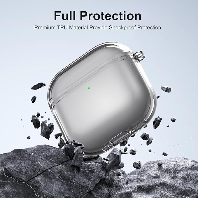 Valkit Compatible AirPods 4 Case, Soft TPU Protective Cover with Cleaner Kit, Shockproof with Keychain - Clear Black