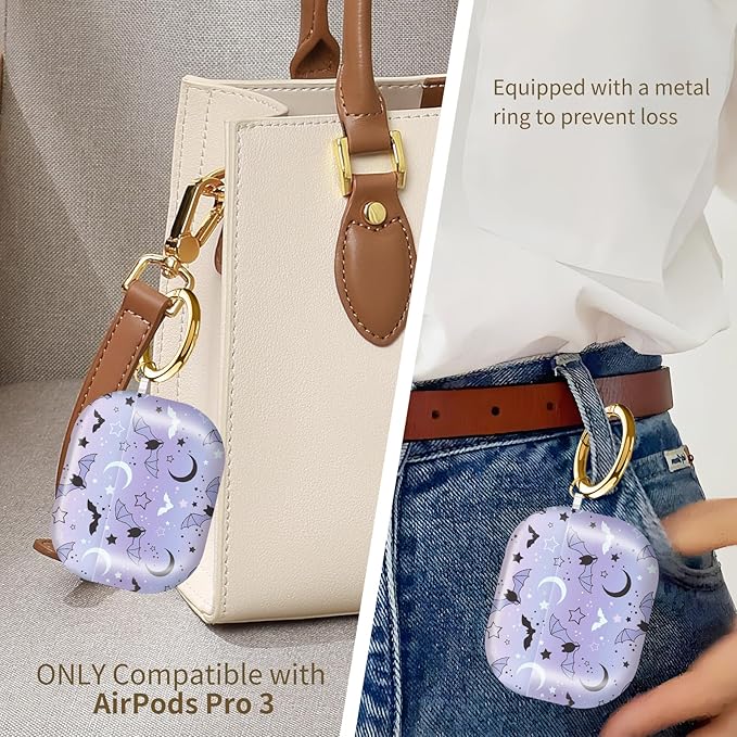 Compatible with AirPods Pro 3 (2025) Case, Airpod Pro 3 Protective Cover with Cute Golden Keychain for Girls & Women (Cute bat)