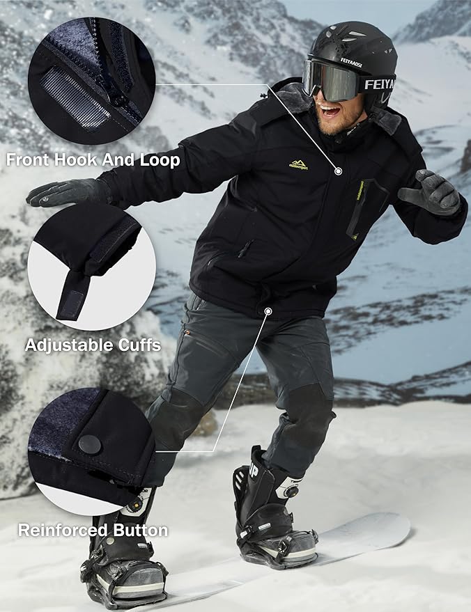 MAGCOMSEN Men's Winter Coats Water Resistant Ski Snow Jacket Warm Fleece Jacket Parka Raincoats With Hood Multi-Pockets