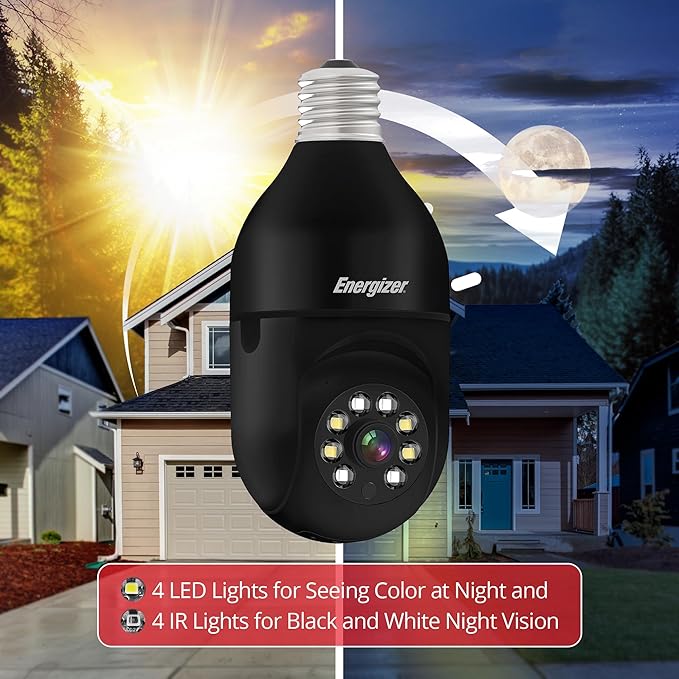 Energizer Connect Smart 1080p HD Outdoor Security Socket Camera with Siren Alarm, Remote Access, Motion Alerts, 2 Way Audio and Night Vision, 2.4GHz Wi-Fi, Black
