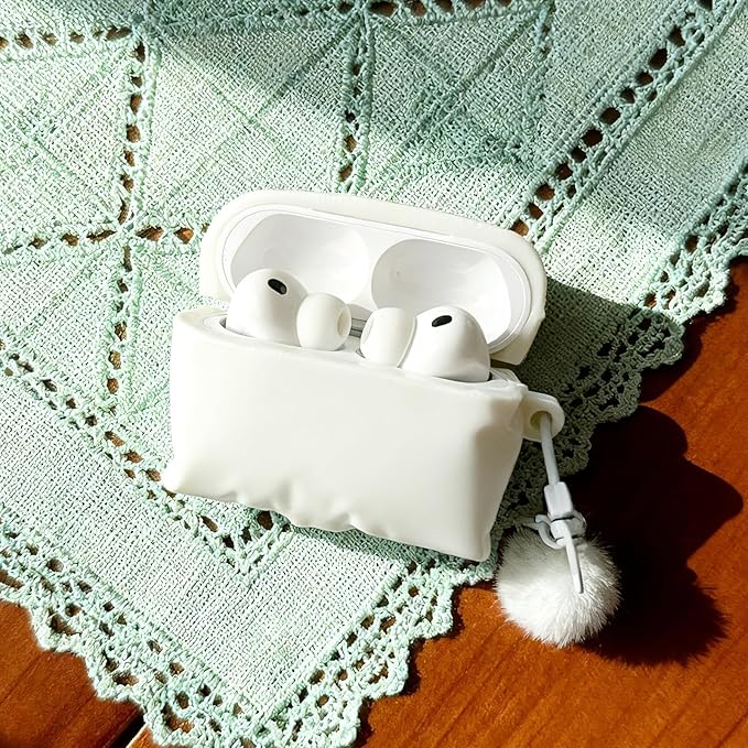 for AirPods Pro 3 Case 2025 - Cute White Pillow Cover with Pendant Keychain,Soft Shockproof for AirPods Pro 3rd Generation, for Girls Women Kids