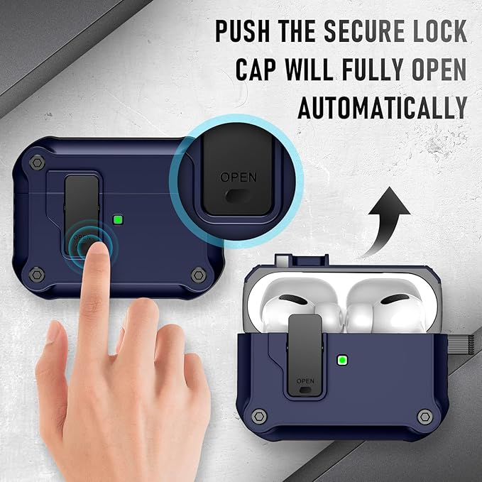 Maxjoy for Airpods Pro 3 Generation Case(2025), Secure Lock Clip Full Body Shockproof Hard Shell Protective Apple for Airpods Pro 3 Case Cover with Keychain Cleaner Kit for Men Women,Blue