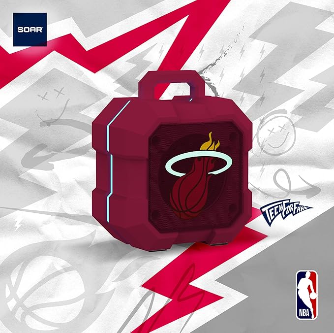 SOAR NBA Shockbox LED Wireless Bluetooth Speaker - Water Resistant IPX4, 5.0 Bluetooth with Over 5 Hours of Play Time - Small Portable Speaker - Officially Licensed NBA, Perfect Home & Outdoor Speaker