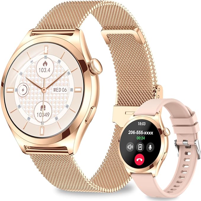 Smart Watches for Women, 1.27" TFT Touchscreen Smartwatch Answer/Make Call, Activity Fitness Trackers with 120+ Sports/HR/Sleep/SpO2 Monitor, IP68 Waterproof for Android iOS (Rose Gold)