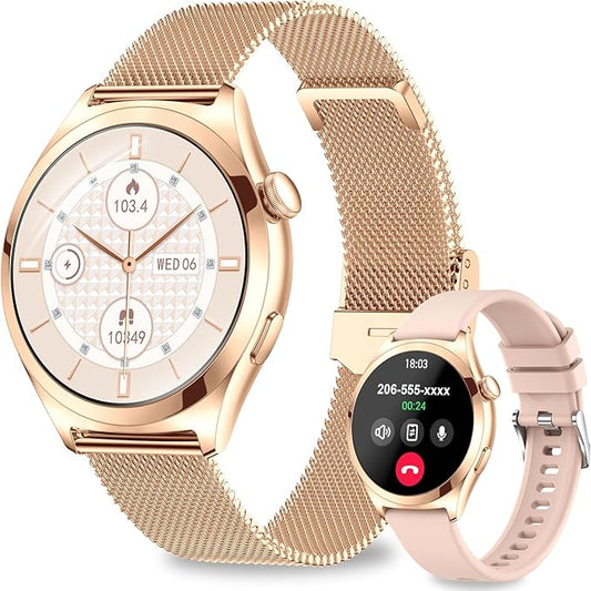 Smart Watches for Women, 1.27" TFT Touchscreen Smartwatch Answer/Make Call, Activity Fitness Trackers with 120+ Sports/HR/Sleep/SpO2 Monitor, IP68 Waterproof for Android iOS (Rose Gold)