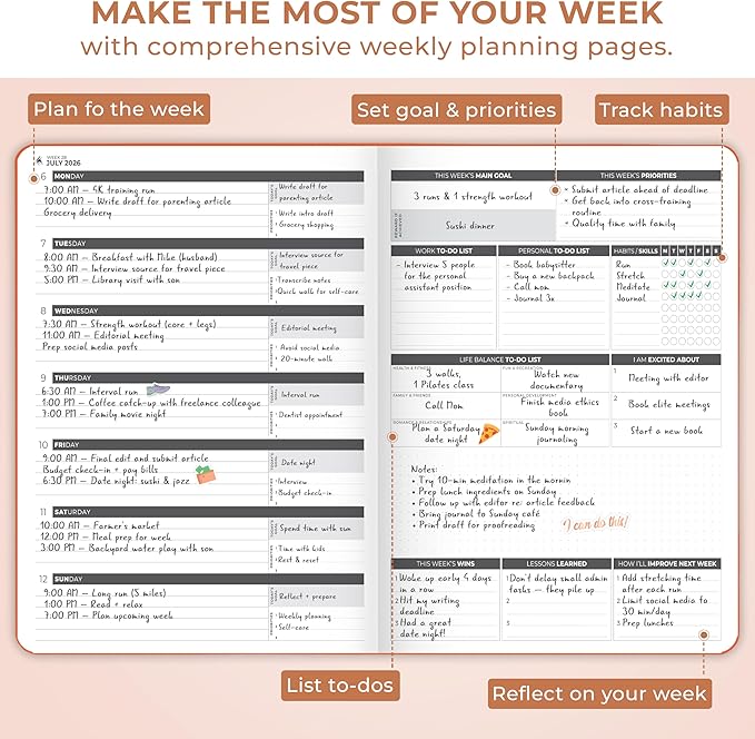 Clever Fox Planner PRO Dated (Jan 2026–Jan 2027) Weekly & Monthly Life Planner to Increase Productivity, Time Management and Hit Your Goals – Organizer, Gratitude Journal – A4 Size (Orange)