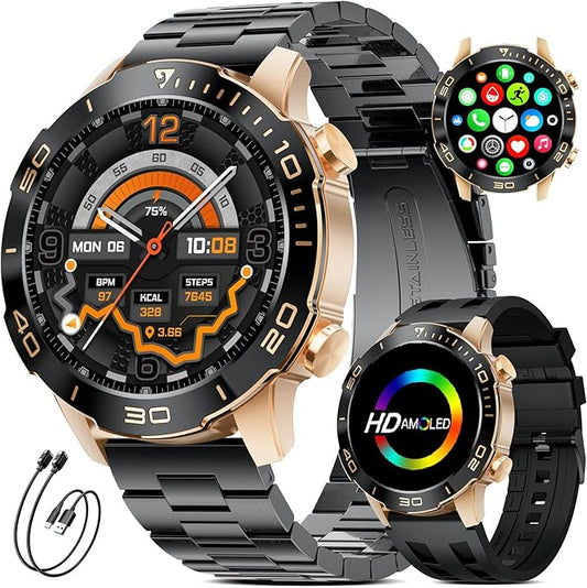 Military Smart Watch for Men(Answer/Calls),1.43''AMOLED Screen,500mAh 5ATM Waterproof,170 Sports Modes, Fitness Tracker Watch with Heart Rate/Sleep Tracking/Blood Pressure for Android/iOS,Smartwatch