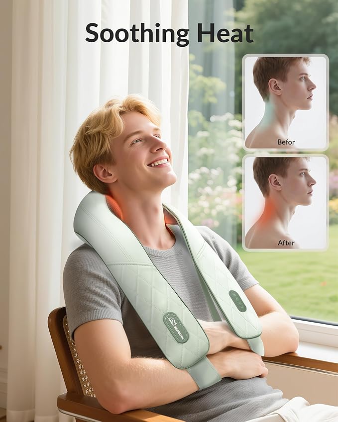 Snailax Cordless Neck Massager for Pain Relief Deep Tissue, Shiatsu Neck Back Massager Rechargeable Portable Kneading Shoulder Massage for Body Muscle Pain Relief, Gifts for Mom Dad Lovers