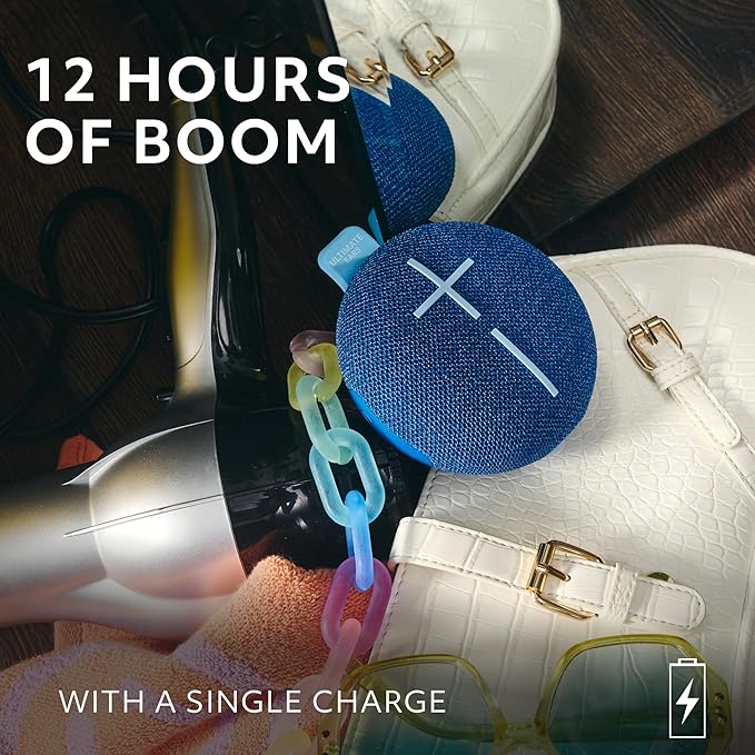 Ultimate Ears MINIROLL Ultra-Portable Waterproof Bluetooth Speaker, Big Bass, IP67 Dustproof, 131 ft (40 m) Range - Majestic Blue