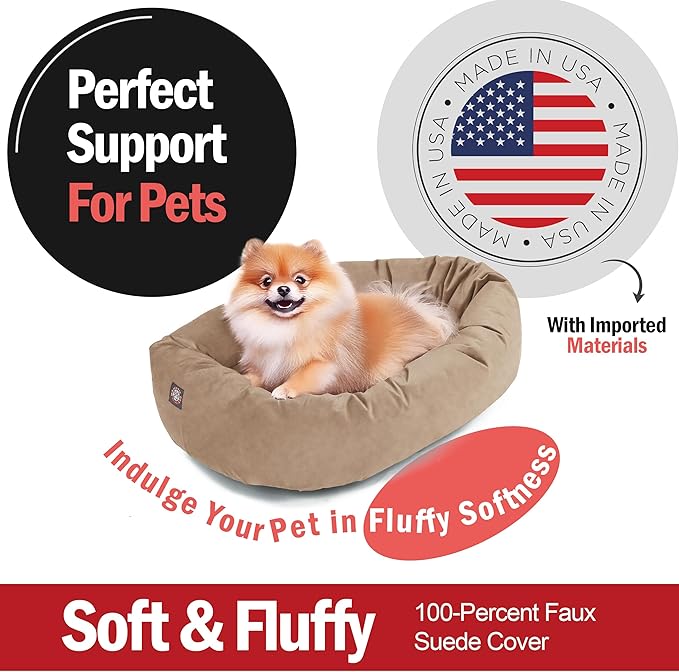 Majestic Pet 24 Inch Suede Shredded Memory Foam Mix Calming Small Dog Bed Washable 24 x 19 x 7 (Inch) - Cozy Soft Round Donut Dog Bed with Spine for Head Support - Pet Bed Stone