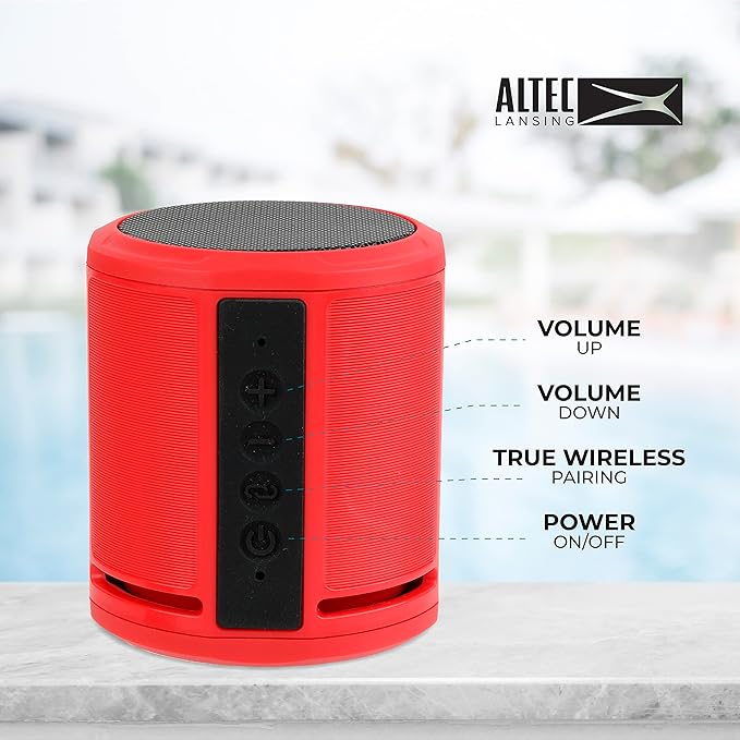 Altec Lansing HydraOrbit - Waterproof Bluetooth Speaker, Lightweight & Portable Speaker for Travel & Outdoor Use, Red