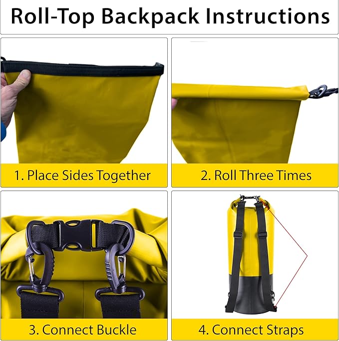 Malo?™o DryPack 30L Waterproof Kayak Dry Bag, Heavy Duty Roll-Top Dry Bag with MOLLE Grid and Carry Straps for Fishing, Paddle Boarding, Boating, Camping, and Travel, Yellow